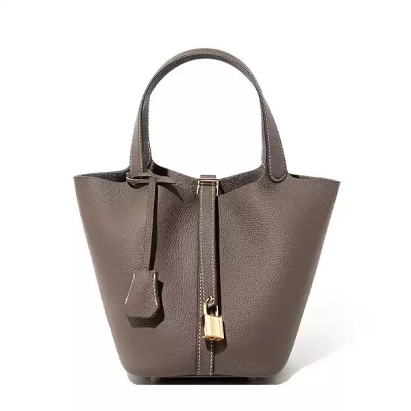 High-end sense vegetable basket bucket bag genuine leather handbag - 图片 5