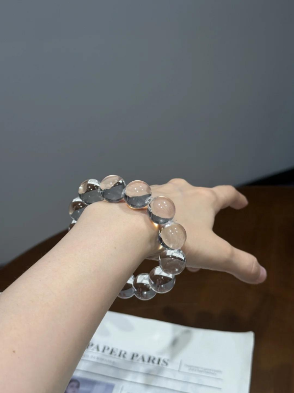 Natural White Crystal Straight-Hole Plain Circle Bracelet - 图片 5