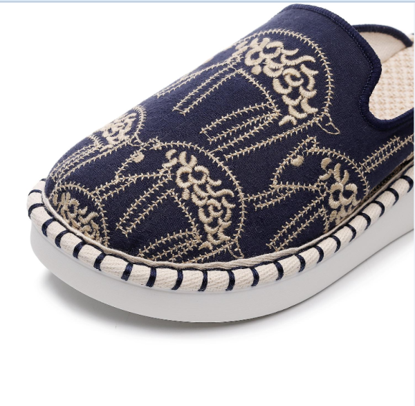 Chinese-style men's embroidered cotton and linen casual slippers - 图片 5