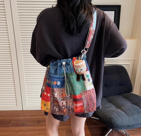 Ethnic style denim one-shoulder cloth bag - 图片 3