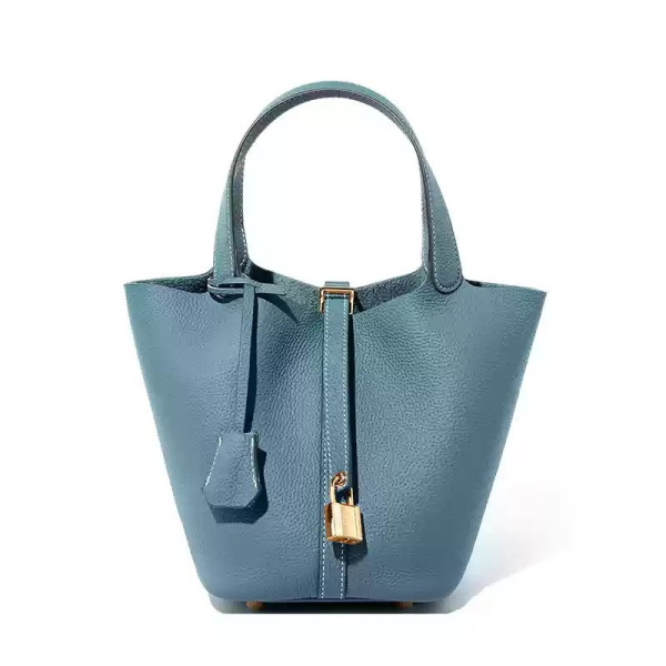 High-end sense vegetable basket bucket bag genuine leather handbag - 图片 6