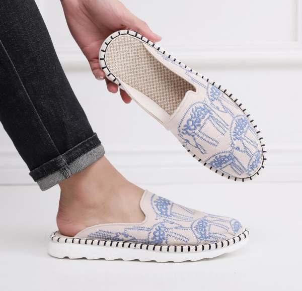 Chinese-style men's embroidered cotton and linen casual slippers - 图片 4