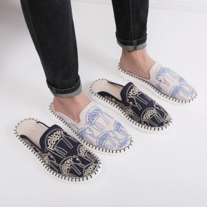 Chinese-style men's embroidered cotton and linen casual slippers