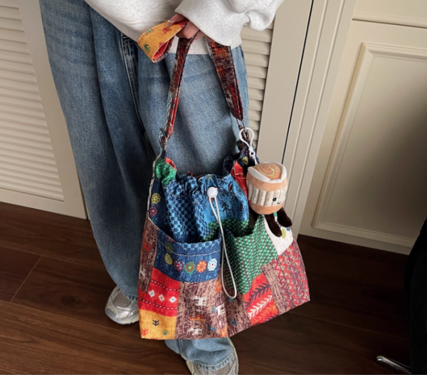 Ethnic style denim one-shoulder cloth bag - 图片 4