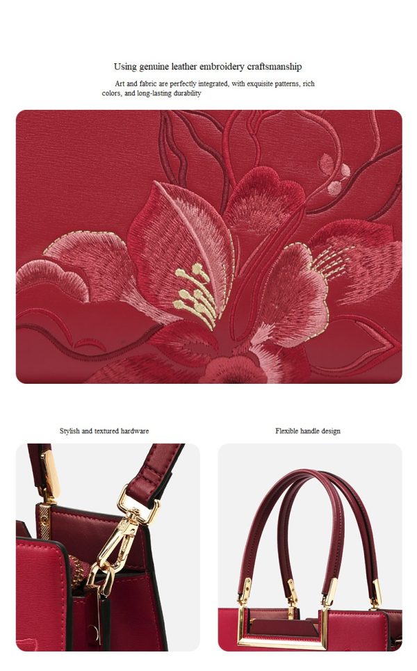 Chinese-style national wind embroidered magnolia handbag and crossbody bag, mother style - 图片 5