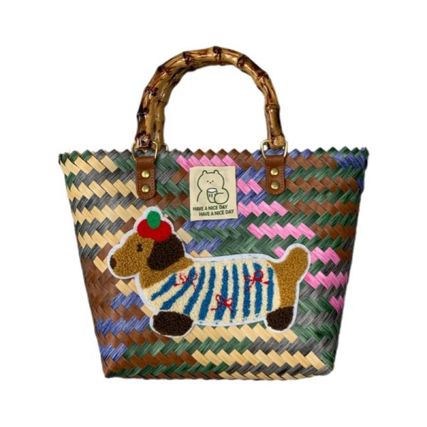 Basket-style rattan hand-woven handbag
