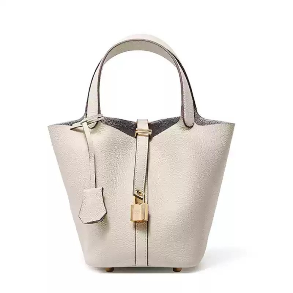 High-end sense vegetable basket bucket bag genuine leather handbag - 图片 10