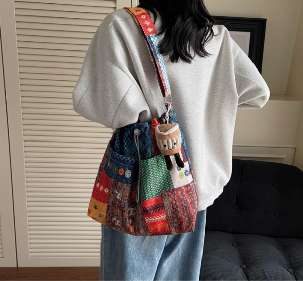 Ethnic style denim one-shoulder cloth bag - 图片 5