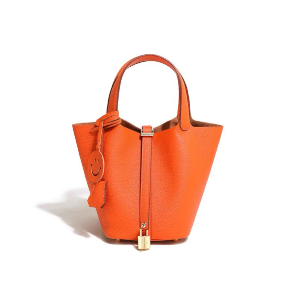 High-end sense vegetable basket bucket bag genuine leather handbag - 图片 11