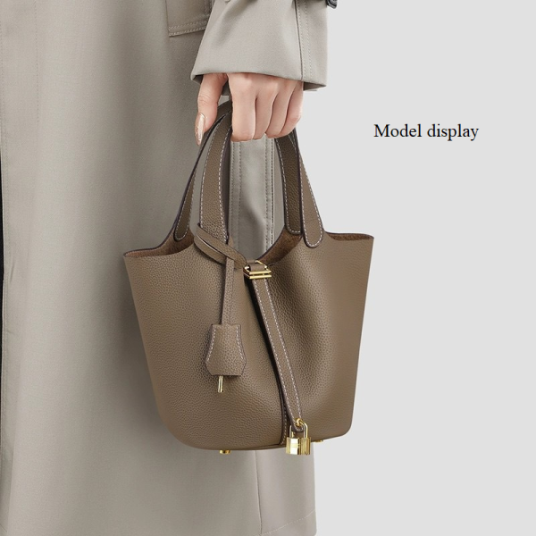 High-end sense vegetable basket bucket bag genuine leather handbag - 图片 12