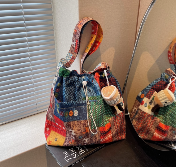Ethnic style denim one-shoulder cloth bag - 图片 2