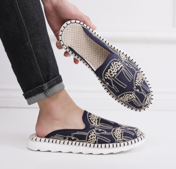 Chinese-style men's embroidered cotton and linen casual slippers - 图片 3