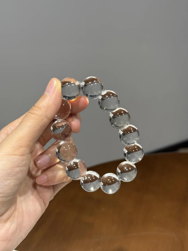 Natural White Crystal Straight-Hole Plain Circle Bracelet - 图片 2