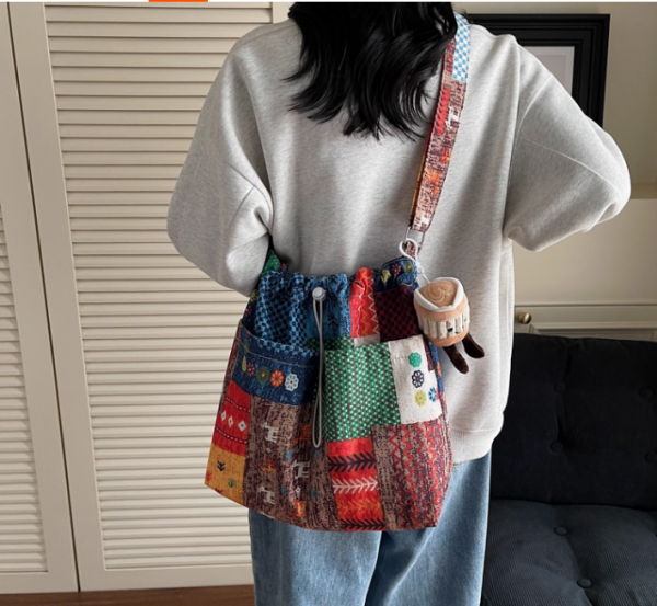 Ethnic style denim one-shoulder cloth bag - 图片 6
