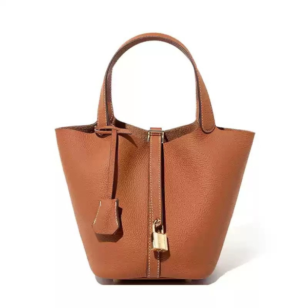 High-end sense vegetable basket bucket bag genuine leather handbag - 图片 3