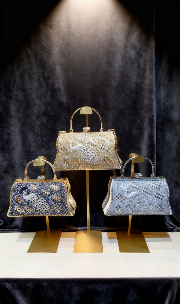 Peacock flower sculpture luxury full diamond hand crossbody bag