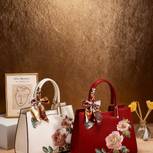 Genuine leather embroidered Chinese-style retro light luxury crossbody handbag