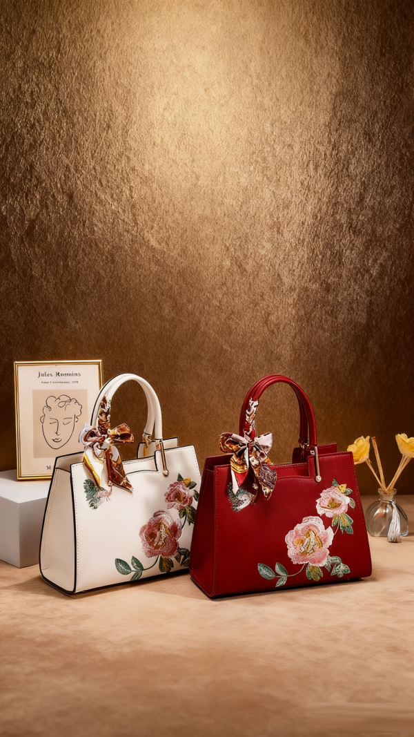 Genuine leather embroidered Chinese-style retro light luxury crossbody handbag