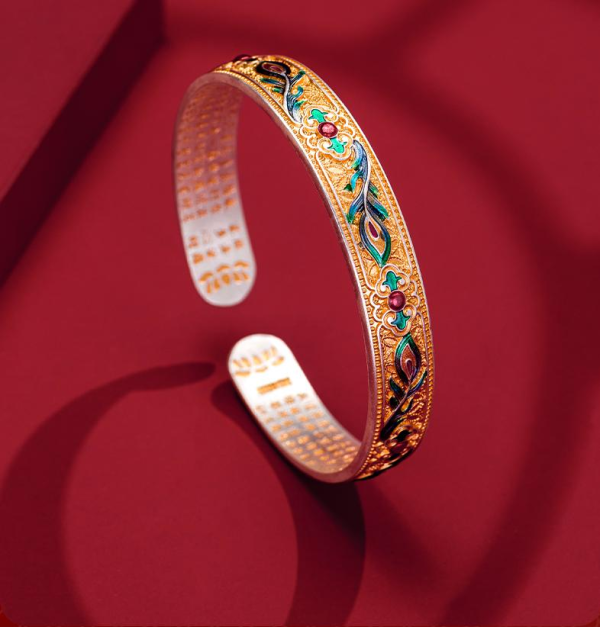 Pure Silver 9999 National Style Enamel Bracelet