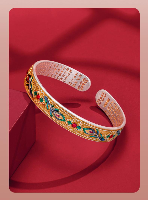 Pure Silver 9999 National Style Enamel Bracelet - 图片 2