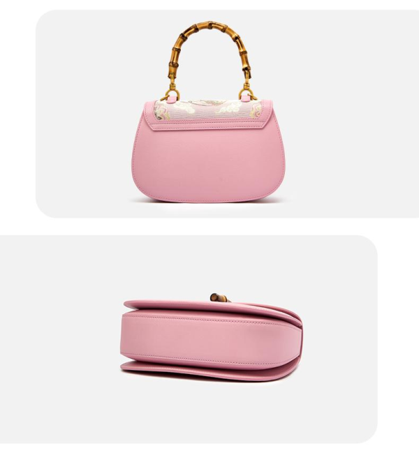 Pink mulberry silk Chinese-style crossbody bag with bamboo handle - 图片 9