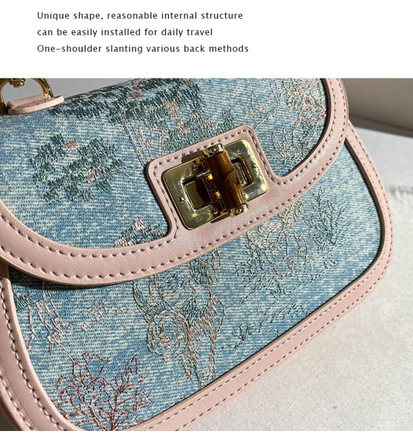 Vintage high-end denim embroidered slub handbag - 图片 4