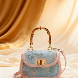 Vintage high-end denim embroidered slub handbag