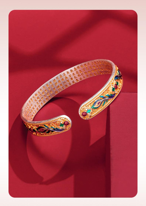 Pure Silver 9999 National Style Enamel Bracelet - 图片 4